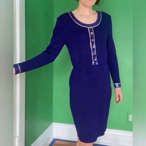 Vintage St John Evening Marie Gray indigo blue embellished knit dress